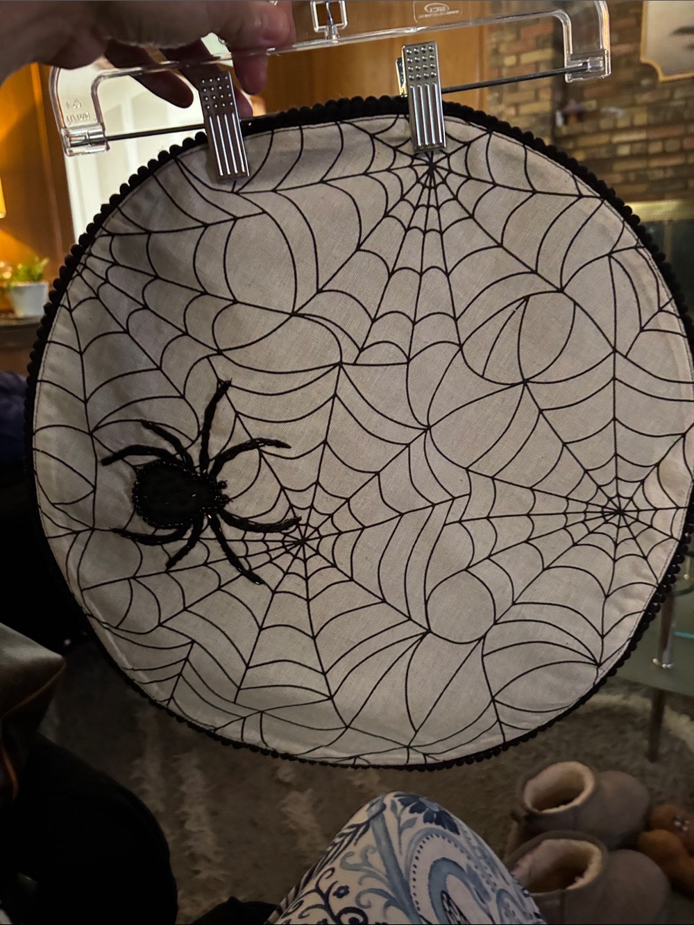 Halloween Spider Web Decorative Accent table Black and Cream plate settings (4)